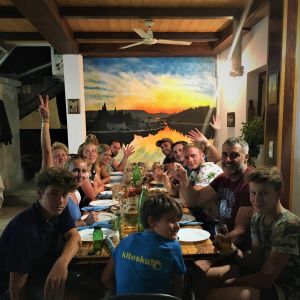 Kitesurfers enjoying local cuisine of Croatia